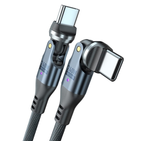 240W USB-C Hurtigopladerkabel med Dobbelt 540° Roterbare Stik - Sort 1 meter 240W USB-C kabel 1m med dobbelt 540° rotation