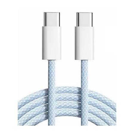 Flot flettet USB-C til USB-C kabel. Han-Han. 2m. Pastel Blå.