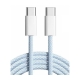 Flettet USB-C til USB-C kabel. Han-Han. 2m. Pastel Blå. Flot flettet USB-C til USB-C kabel. Han-Han. 2m. Pastel Blå.