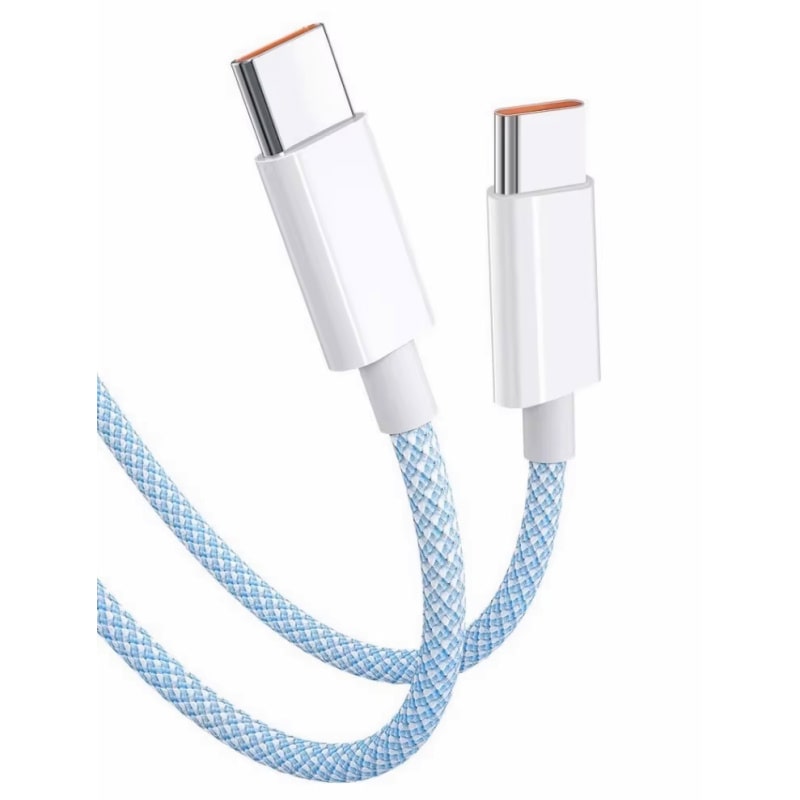 Flettet USB-C til USB-C kabel. Han-Han. 1m. Pastel Blå. Flettet USB-C til USB-C kabel. Han-Han. 1m. Pastel Blå. - Image 2