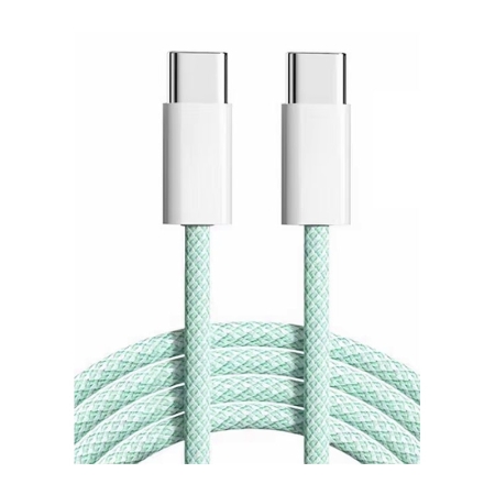 Flettet USB-C til USB-C kabel. Han-Han. Pastel Grøn.