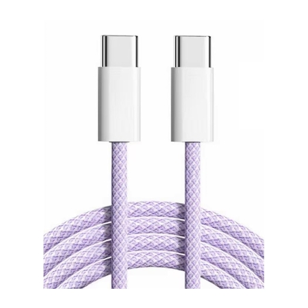 Flettet USB-C til USB-C kabel. Han-Han. 1m. Pastel Lilla.