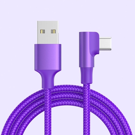 Flettet USB-C til USB-A Kabel – USB-C Stik Vinklet 90° Lilla