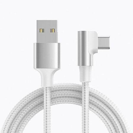 USB-C til USB-A Kabel – Flettet, USB-C Stik Vinklet 90° (1m) Silver