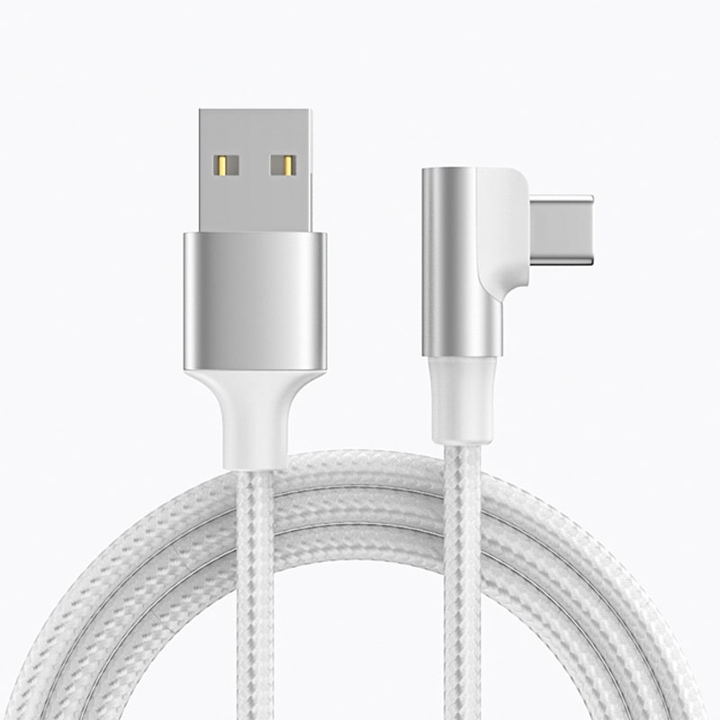 USB-C til USB-A Kabel – Flettet, USB-C Stik Vinklet 90° Opladnings- og Datakabel 1m (Silver) USB-C til USB-A Kabel – Flettet, USB-C Stik Vinklet 90° (1m) Silver