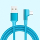 USB-C til USB-A Kabel –Flettet Nylon, USB-C Stik Vinklet 90° Turkisblå