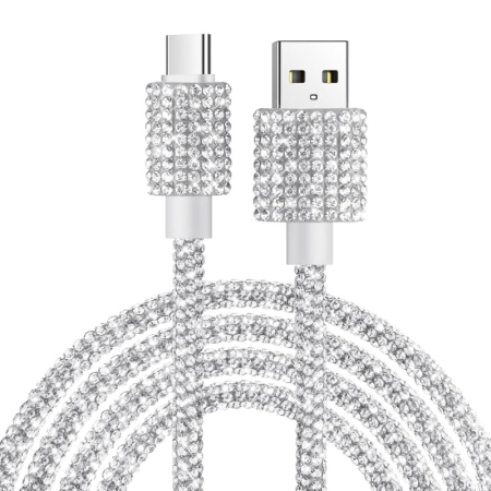USB-A til USB-C Opladerkabel 40W – Diamantdesign Silver - 1M