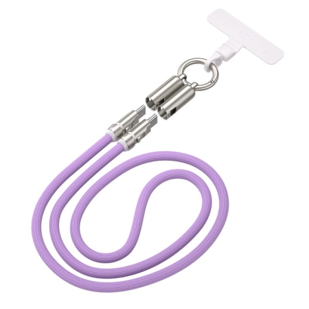 USB-C 240W Kabel med Hurtig Opladning og Mobilrem – Skulderrem 120cm, Lyselilla USB-C 240W Kabel med Praktisk Skulderrem 120cm, Lyselilla
