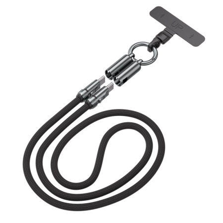 USB-C 240W Kabel med Hurtig Opladning og Mobilrem – Skulderrem 120cm, Sort USB-C 240W Kabel - Hurtig Opladning og Skulderrem, 120cm - Sort