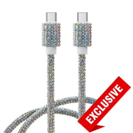 USB-C til USB-C Opladerkabel 60W – Diamantdesign - 1M - Rainbow Shine