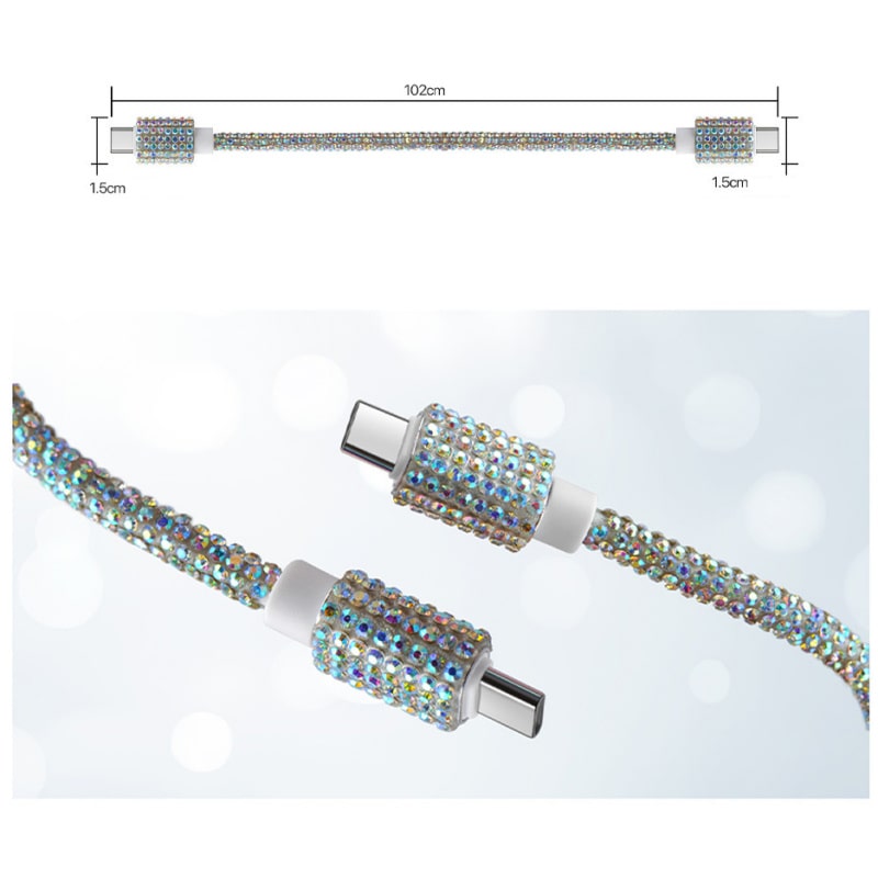 USB-C til USB-C Opladerkabel 60W – Diamantdesign Rainbow Shine – Hurtig Opladning 1M USB-C til USB-C Opladerkabel 60W – Diamantdesign Rainbow Shine – Hurtig Opladning 1M - Image 4