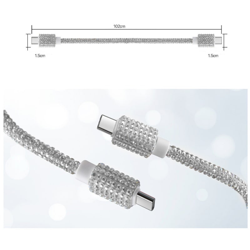 USB-C til USB-C Opladerkabel 60W – Diamantdesign Silver – Hurtig Opladning 1M USB-C til USB-C Opladerkabel 60W – Diamantdesign Silver – Hurtig Opladning 1M - Image 4