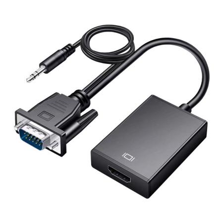 VGA til HDMI Konverter med Lyd. Plug & Play, 1080p, USB.