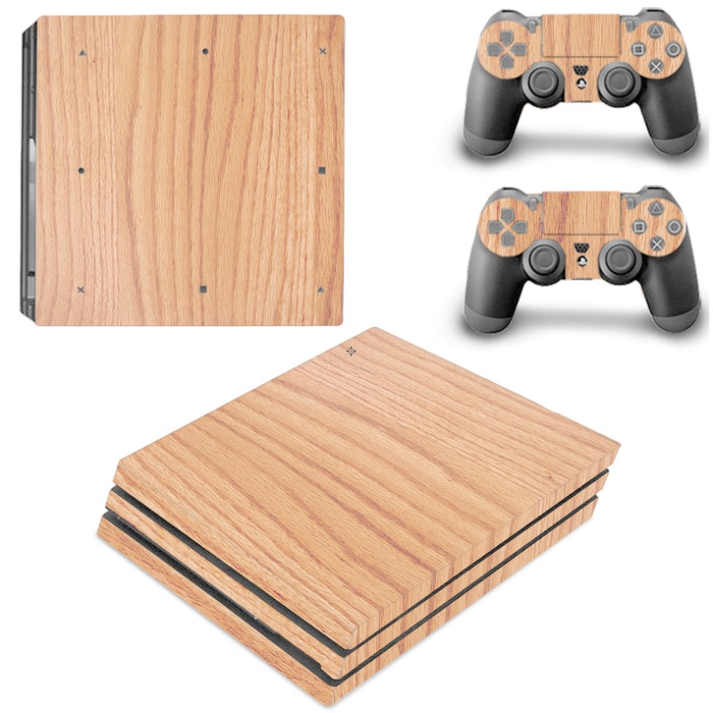 PS4 Pro skin til konsol og to controllere. Træ-look. PS4 Pro skin til konsol og to controllere. Træ-look.