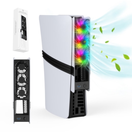 Fed JYS USB-køler til PS5 Pro og PS5 Slim med RGB-lys i sort