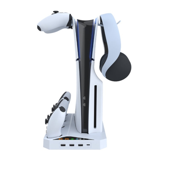 Multifunktionel PS5 Slim Cooling Stand med plads til PS5 controllere samt headphones - Image 3