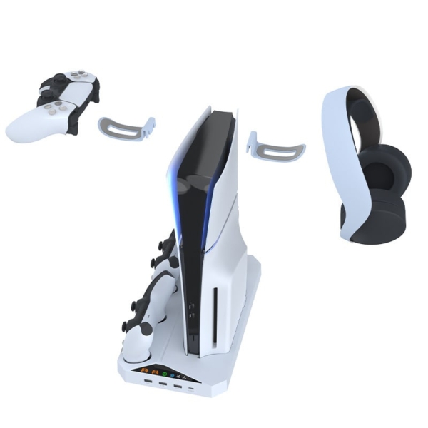 Multifunktionel PS5 Slim Cooling Stand med plads til PS5 controllere samt headphones - Image 4