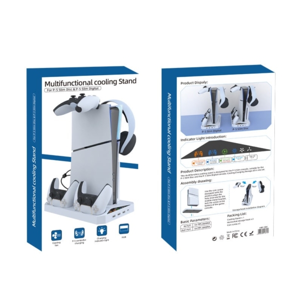 Multifunktionel PS5 Slim Cooling Stand med plads til PS5 controllere samt headphones - Image 7