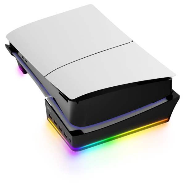 PS5 Slim USB Hub/stander med cool RGB lys. Få 4 USB porte. Sort