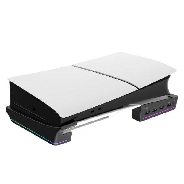 PS5 Slim USB Hub og Horisontal Stander med cool RGB lys. iPega. Sort - Image 2