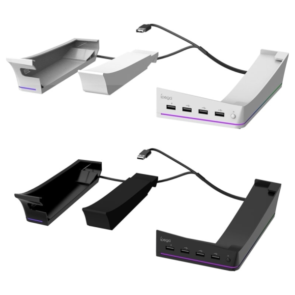 PS5 Slim USB Hub og Horisontal Stander med cool RGB lys. iPega. Sort - Image 3