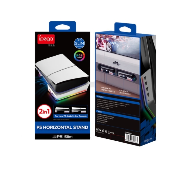 PS5 Slim USB Hub og Horisontal Stander med cool RGB lys. iPega. Sort - Image 4