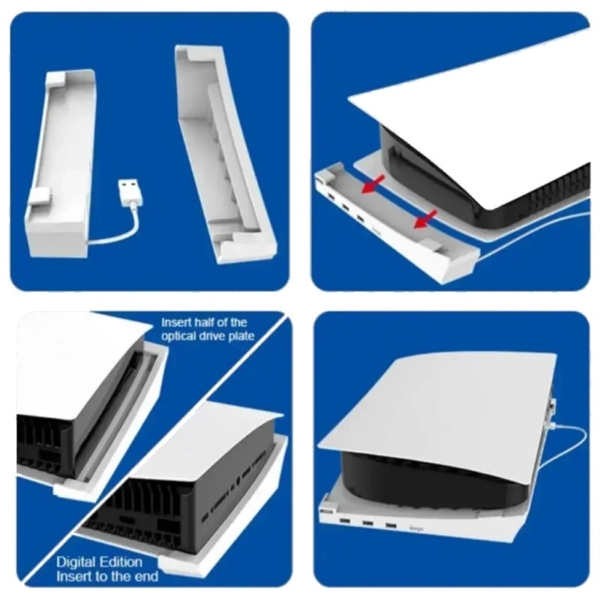 USB Hub og Horisontal stander Til PS5. Udvid til 4x USB porte. iPega. Hvid. - Image 5