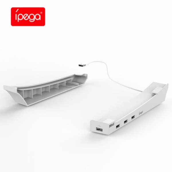 USB Hub og Horisontal stander Til PS5. Udvid til 4x USB porte. iPega. Hvid. - Image 7