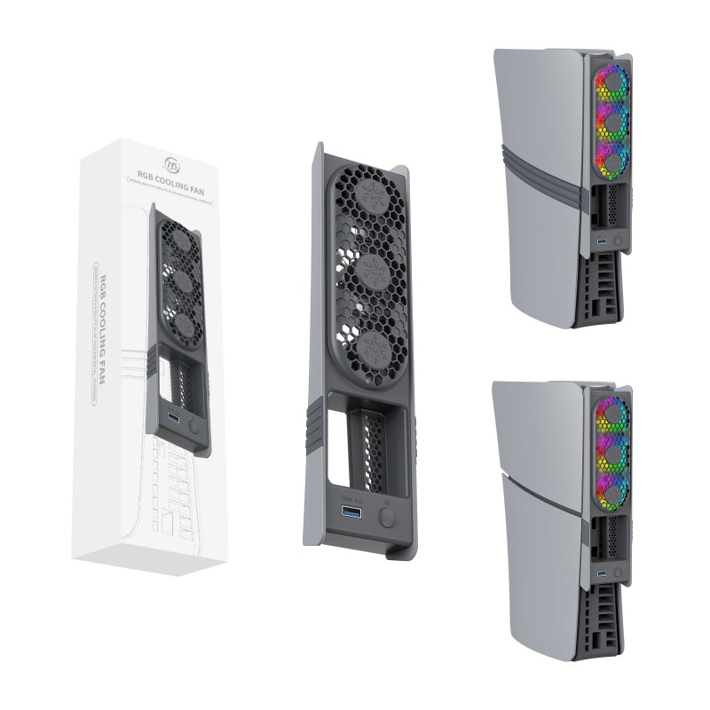 JYS USB-køler til PS5 Pro & PS5 Slim med RGB-lys. Retro Grå JYS USB-køler til PS5 Pro & PS5 Slim med RGB-lys. Retro Grå - Image 2