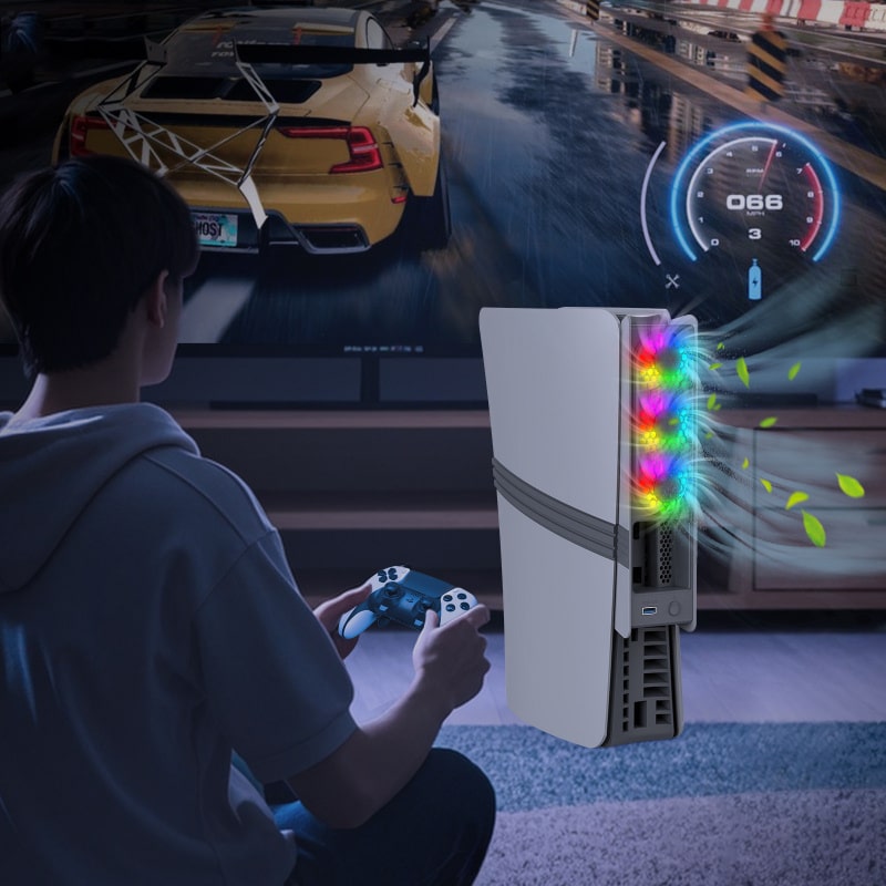 JYS USB-køler til PS5 Pro & PS5 Slim med RGB-lys. Retro Grå JYS USB-køler til PS5 Pro & PS5 Slim med RGB-lys. Retro Grå - Image 3