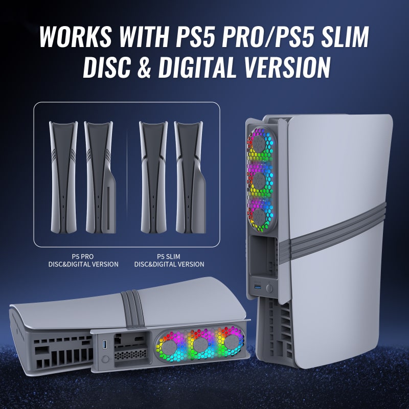 JYS USB-køler til PS5 Pro & PS5 Slim med RGB-lys. Retro Grå JYS USB-køler til PS5 Pro & PS5 Slim med RGB-lys. Retro Grå - Image 4