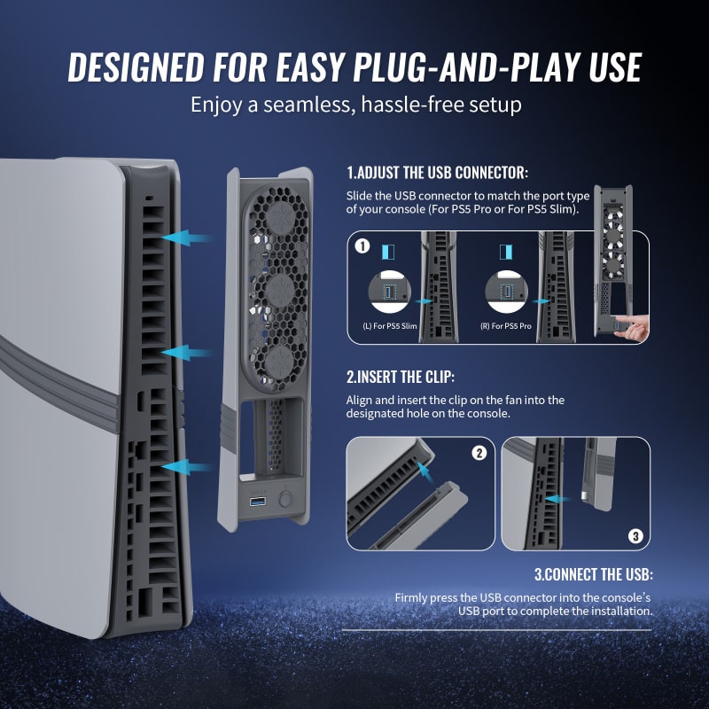 JYS USB-køler til PS5 Pro & PS5 Slim med RGB-lys. Retro Grå JYS USB-køler til PS5 Pro & PS5 Slim med RGB-lys. Retro Grå - Image 5