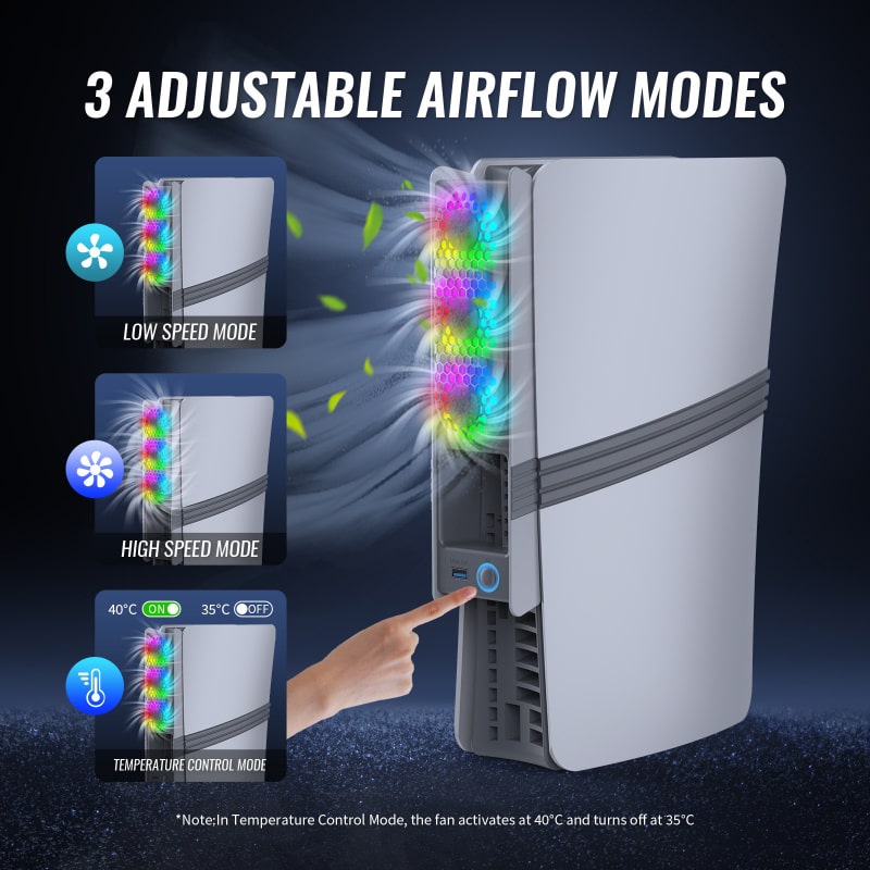 JYS USB-køler til PS5 Pro & PS5 Slim med RGB-lys. Retro Grå JYS USB-køler til PS5 Pro & PS5 Slim med RGB-lys. Retro Grå - Image 7