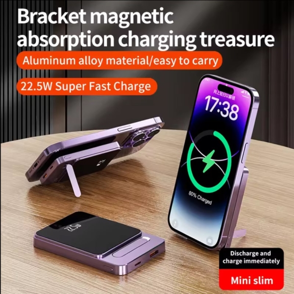 2-i-1 Magnetisk Powerbank. Trådløs & Superhurtig Powerbank. 10.000mAh, 15W/22.5W. Sort - Image 12