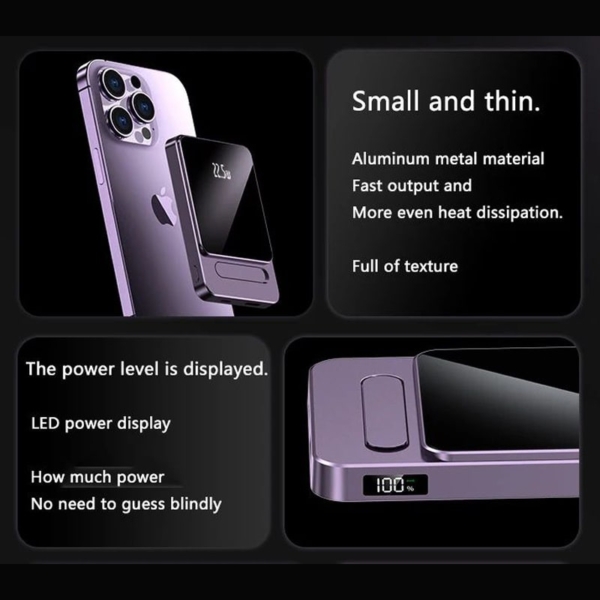 2-i-1 Magnetisk Powerbank. Trådløs & Superhurtig Powerbank. 10.000mAh, 15W/22.5W. Sort - Image 9