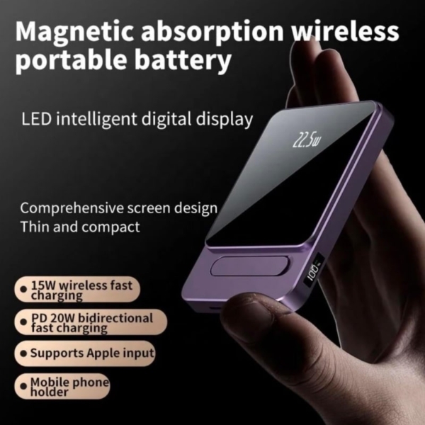 2-i-1 Magnetisk Powerbank. Trådløs & Superhurtig Powerbank. 10.000mAh, 15W/22.5W. Sort - Image 10