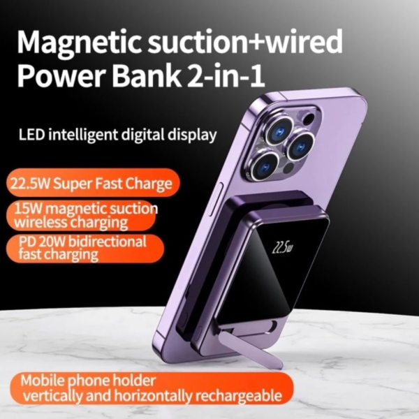 2-i-1 Magnetisk Powerbank. Trådløs & Superhurtig Powerbank. 10.000mAh, 15W/22.5W. Sort - Image 11