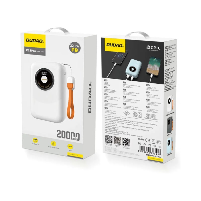 DUDAO K21Pro Mini Powerbank på 20000mAh, 22.5 Watt. Hvid DUDAO K21Pro Mini Powerbank på 20000mAh, 22.5 Watt. Hvid - Image 4
