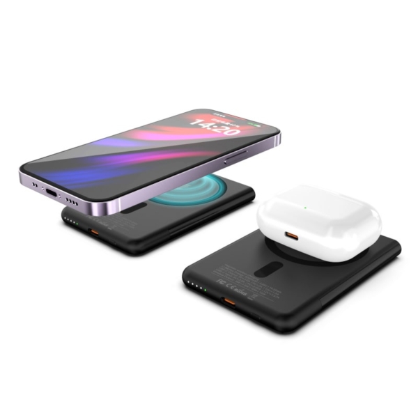 Magnetisk Ultra-Tynd Trådløs Powerbank. 5000mAh, 15W / 20W PD. Sort - Image 6