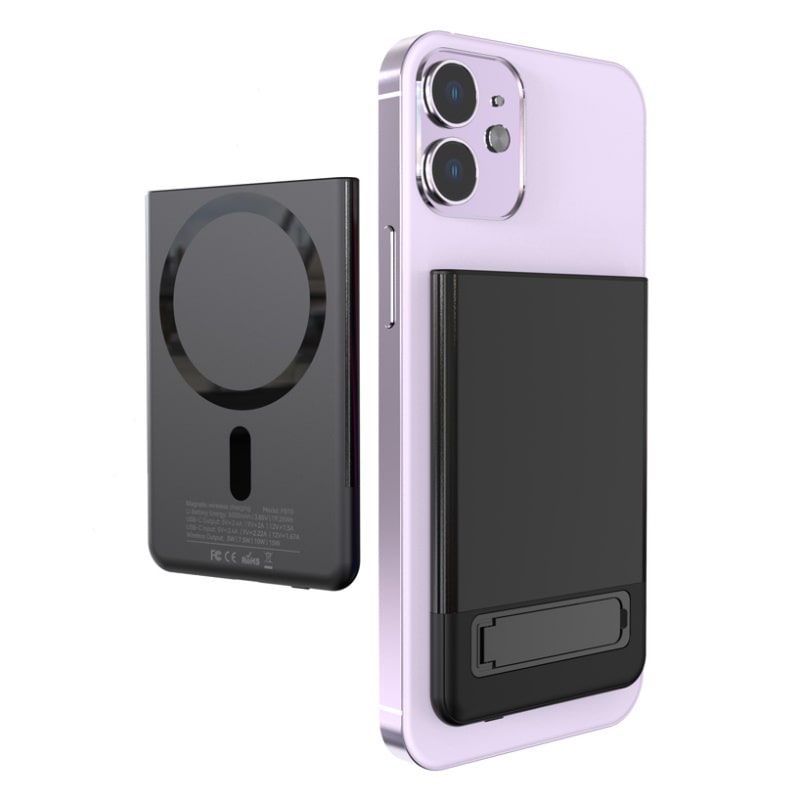 Magnetisk Ultra-Tynd Trådløs Powerbank. 5000mAh, 15W / 20W PD. Sort Fed Magnetisk Trådløs Powerbank. 5000mAh, 15W/20W PD. Sort