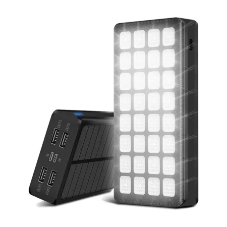 PSOOO PS-900 Solcelle Powerbank 30.000 mAh med LED-lys. Sort