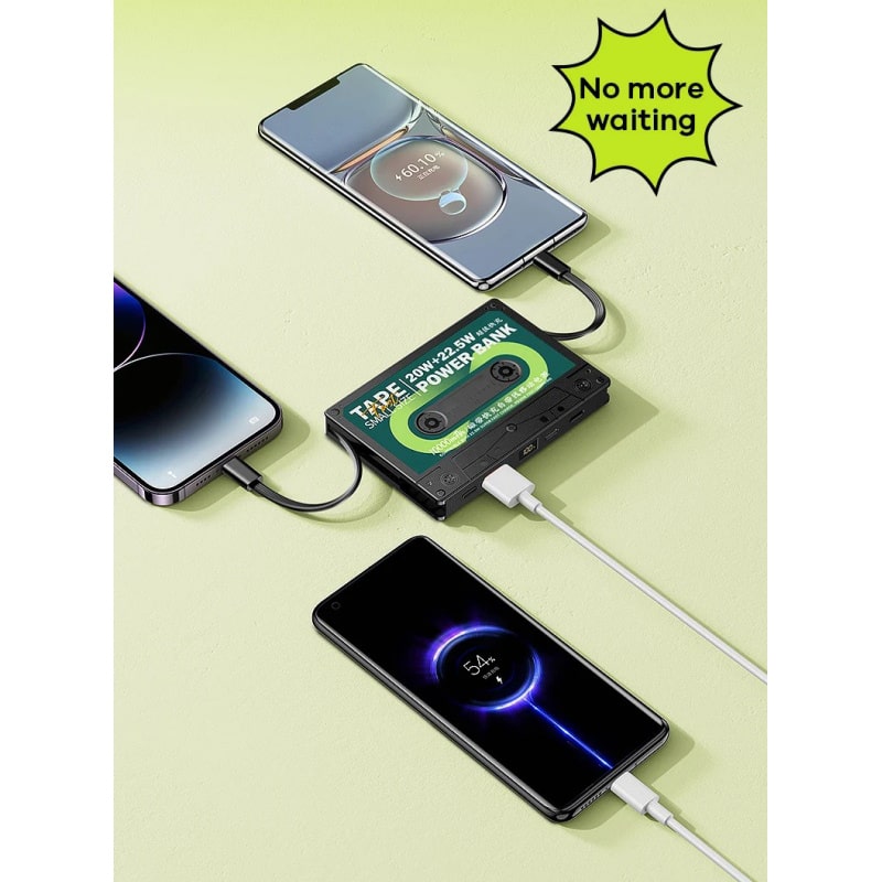 Remax RPP-533 retro kassettebånds Powerbank med USB-C samt lightning kabel. 10000mAh. Remax RPP-533 retro kassettebånds Powerbank med USB-C samt lightning kabel. 10000mAh. - Image 2