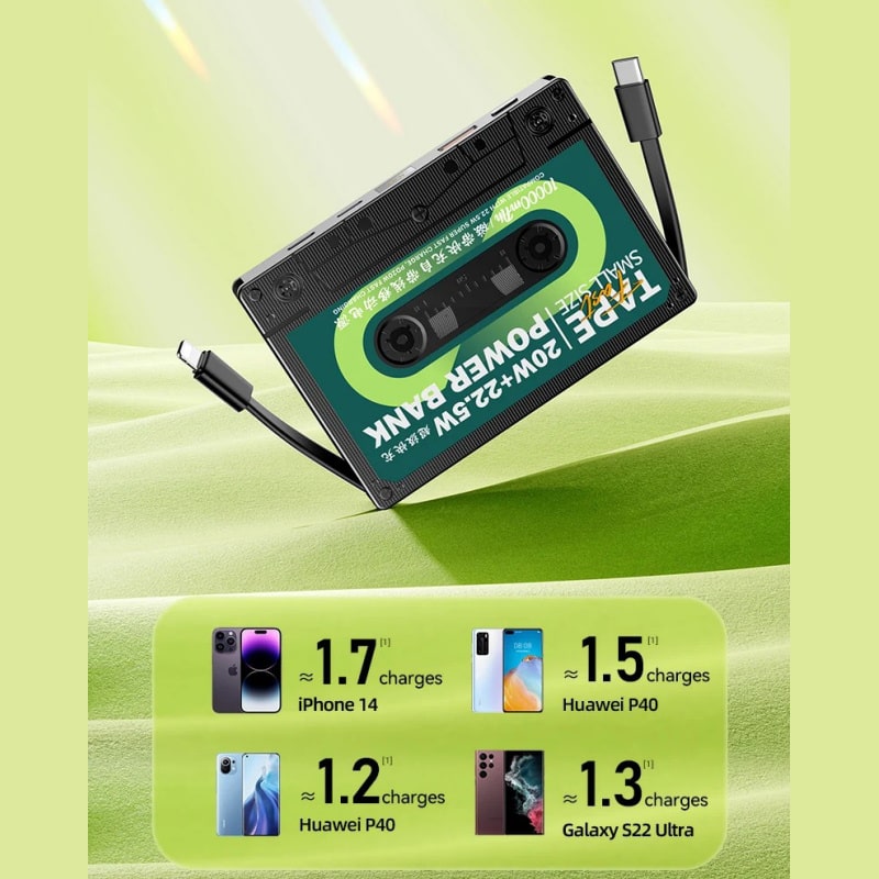 Remax RPP-533 retro kassettebånds Powerbank med USB-C samt lightning kabel. 10000mAh. Remax RPP-533 retro kassettebånds Powerbank med USB-C samt lightning kabel. 10000mAh. - Image 4