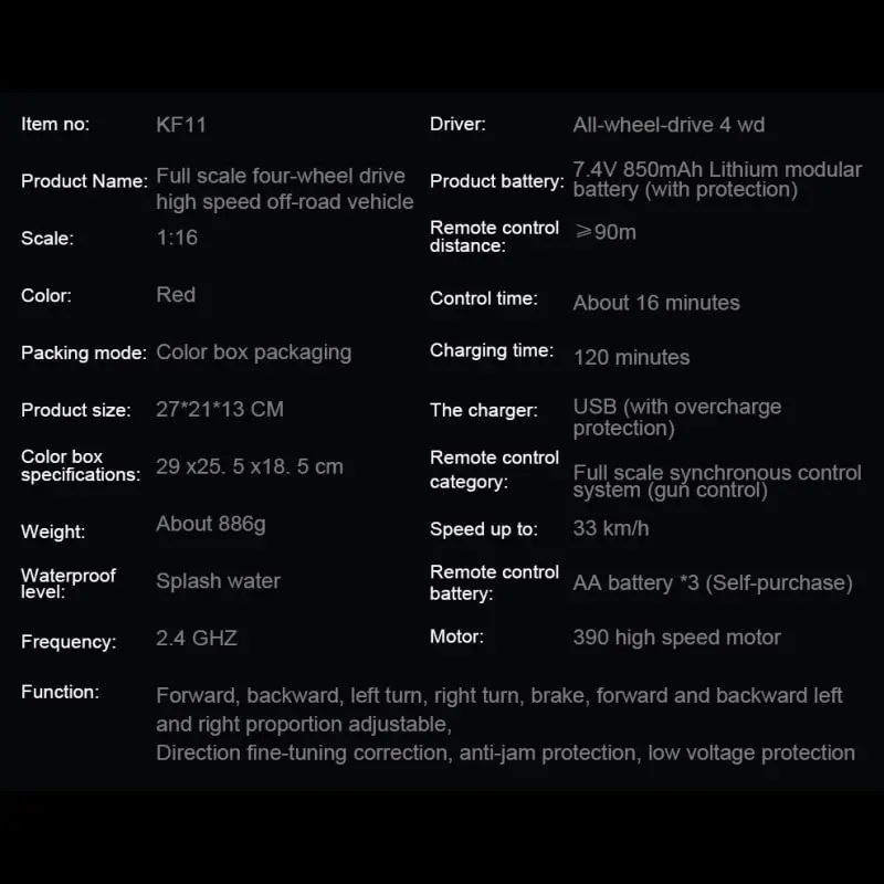KF11 Master 4WD 1:16 High-speed Off-road Fjernstyret Bil. Inkl. Ekstra Batteri. KF11 Master 4WD 1:16 High-speed Off-road Fjernstyret Bil. Inkl. Ekstra Batteri. - Image 21