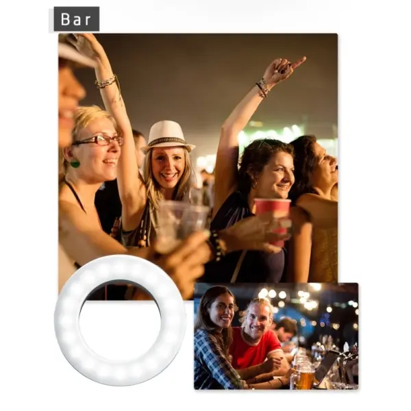 Selfie LED lys ring med 3 lysindstillinger, 40stk LED samt indbygget batteri. Hvid. - Image 7