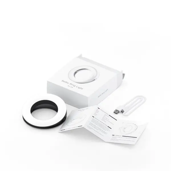 Selfie LED lys ring med 3 lysindstillinger, 40stk LED samt indbygget batteri. Hvid. - Image 13