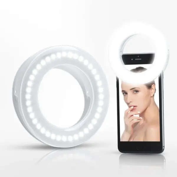 Selfie LED lys ring med 3 lysindstillinger, 40stk LED samt indbygget batteri. Hvid. - Image 2