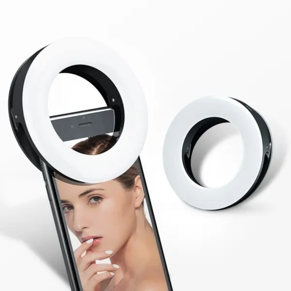 Selfie LED lys ring med 3 lysindstillinger, 40stk LED samt indbygget batteri. Hvid. - Image 3