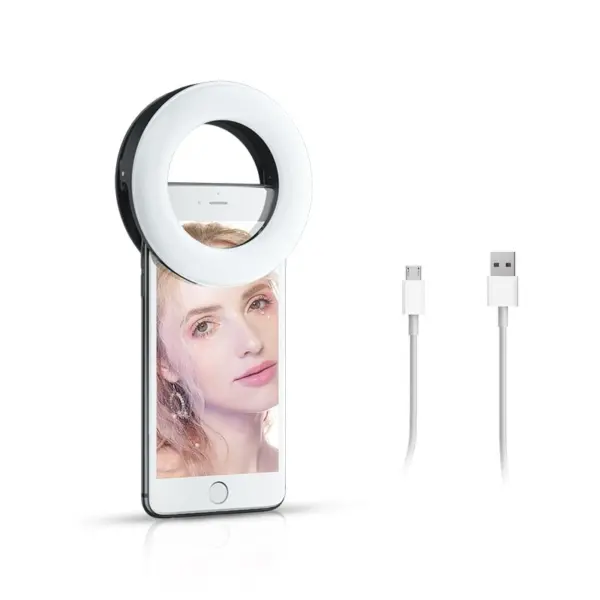Selfie LED lys ring med 3 lysindstillinger, 40stk LED samt indbygget batteri. Hvid. - Image 6