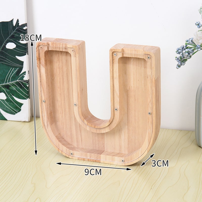 Flot Personlig Træbogstav Sparegris. Bogstav - U.